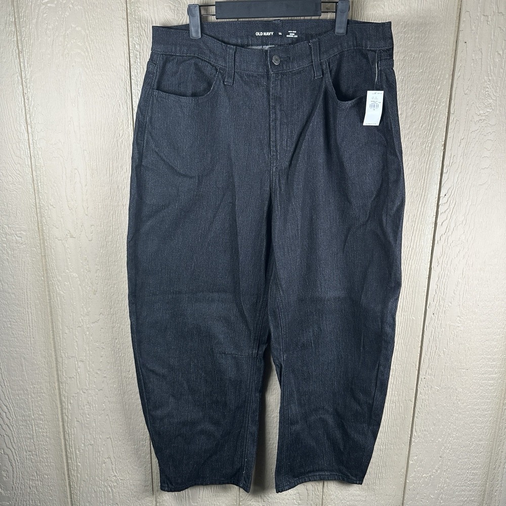 NEW Old Navy High Rise Wow Barrel Leg Jeans Womens 14 Dark Blue Black Wash 2025